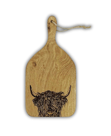 Highland Cow Oak Hanging Paddle - Small