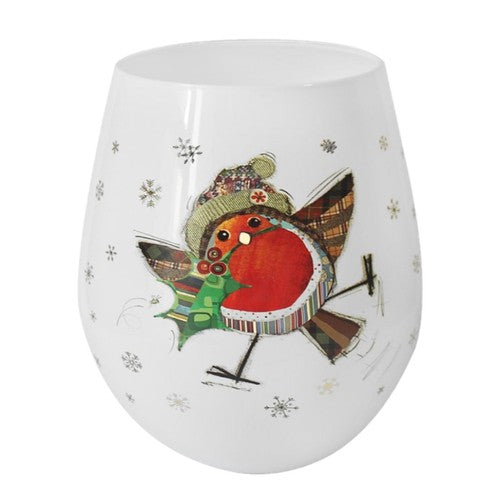 Bug Art Robin Christmas Stemless Wine Glass