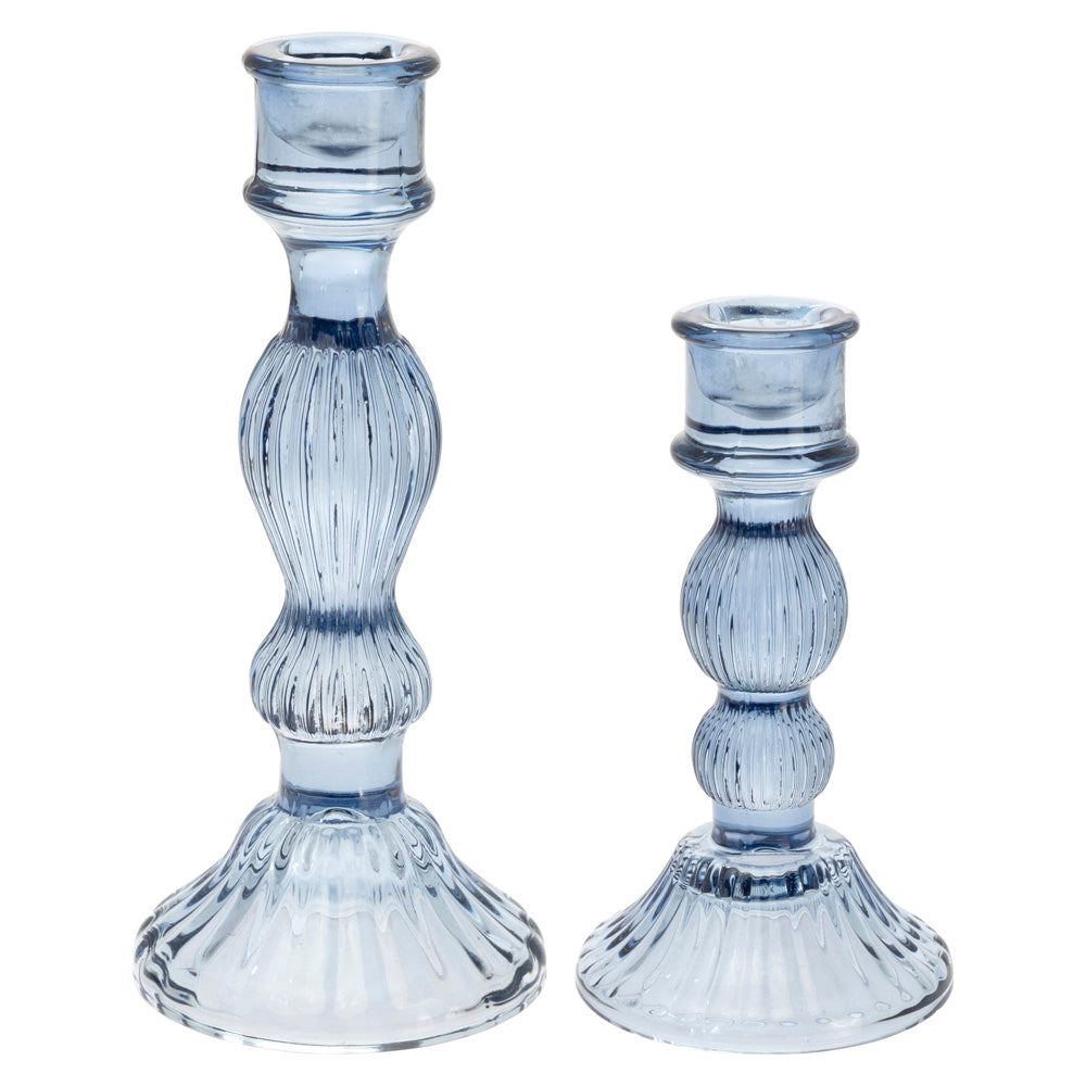 Navy Glass Candle Sticks Set of 2 7.75