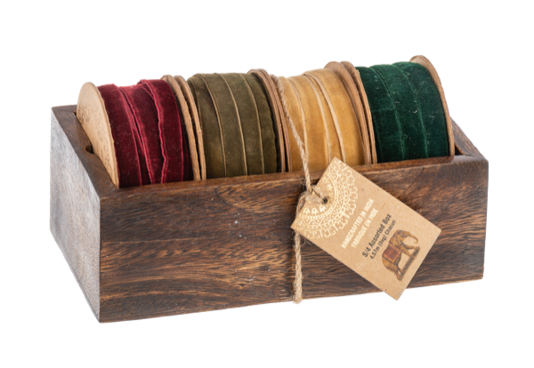 Le Grand Noel Velvet Ribbon 4 Pc. Set Wood Box