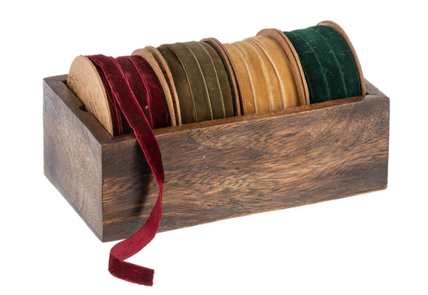 Le Grand Noel Velvet Ribbon 4 Pc. Set Wood Box