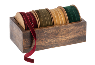 Le Grand Noel Velvet Ribbon 4 Pc. Set Wood Box