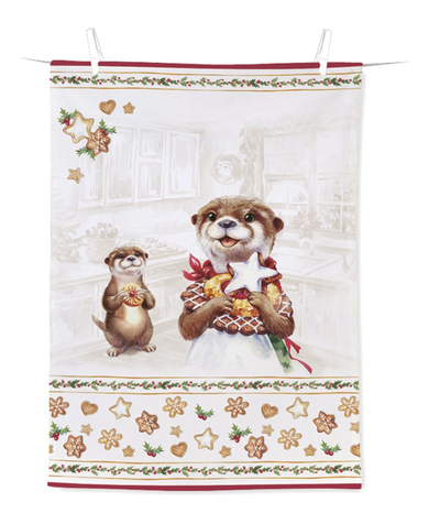 IHR Otter Family Baked Cream Fabric Tea Towel