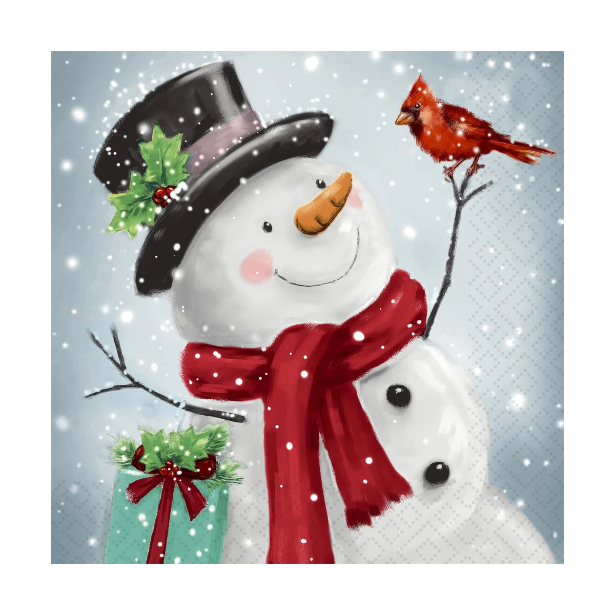 Cardinal Snowman Luncheon Napkin