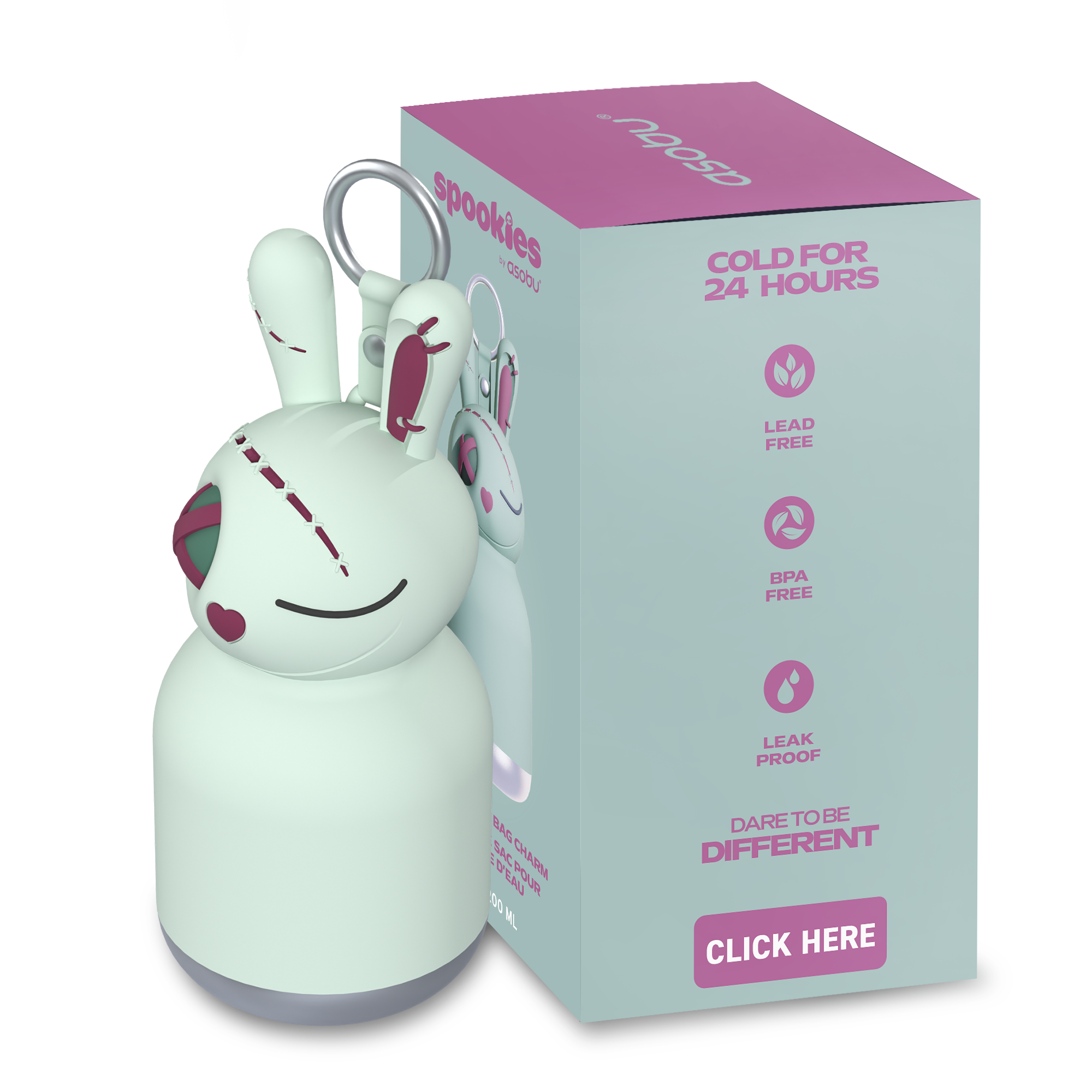 Asobu Spookies Mini Bestie Undead Bunny Water Bottle Bag Charm