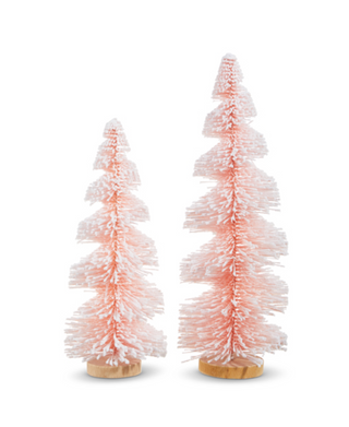 Pink Snowy Bottle Brush Christmas Trees - Set of 2