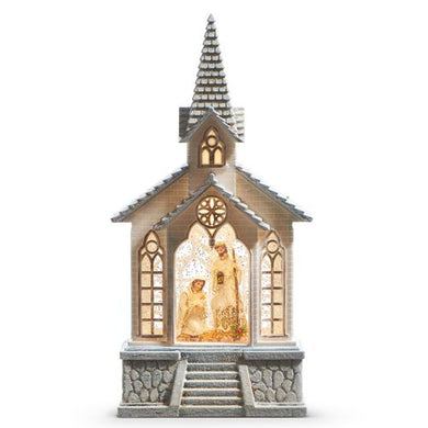 11.25” Holy Family Nativity Musical Lighted Water Church
