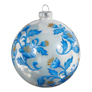 Vintage Blue Floral Ball Ornament