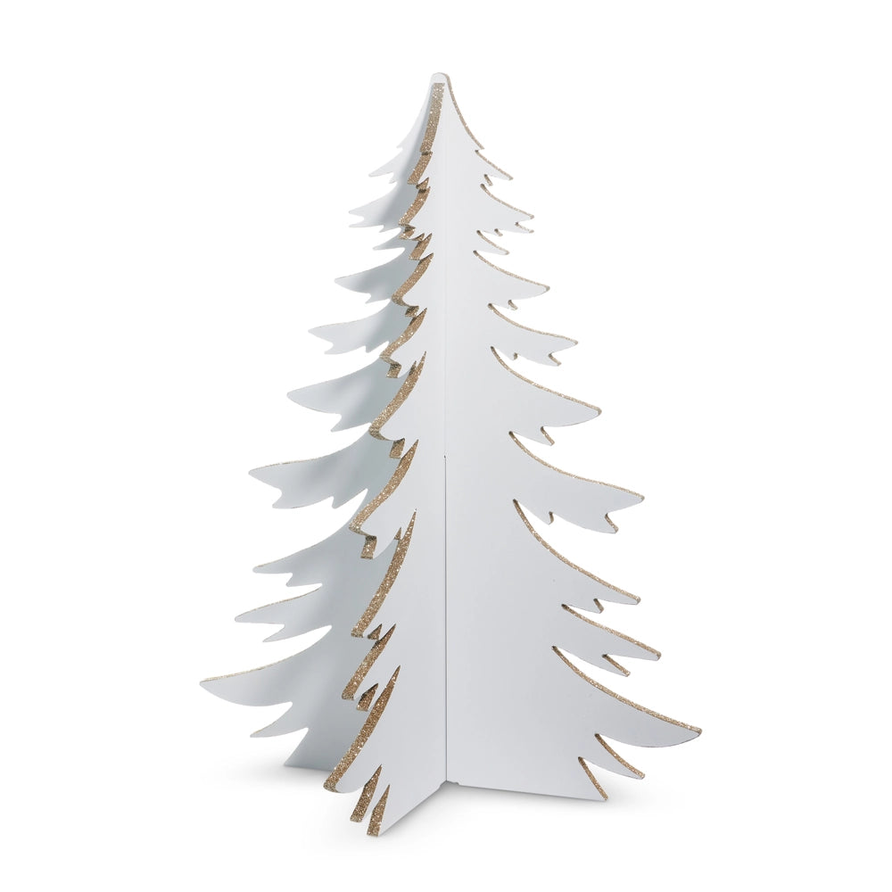 36” White Metallic 3D Tree Small With Gold Glitter