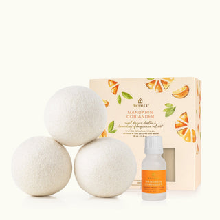 Thymes Mandarin Coriander Wool Dryer Balls & Laundry Fragrance Oil Set