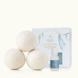 Thymes Washed Linen Wool Dryer Balls & Laundry Fragrance Oil Set