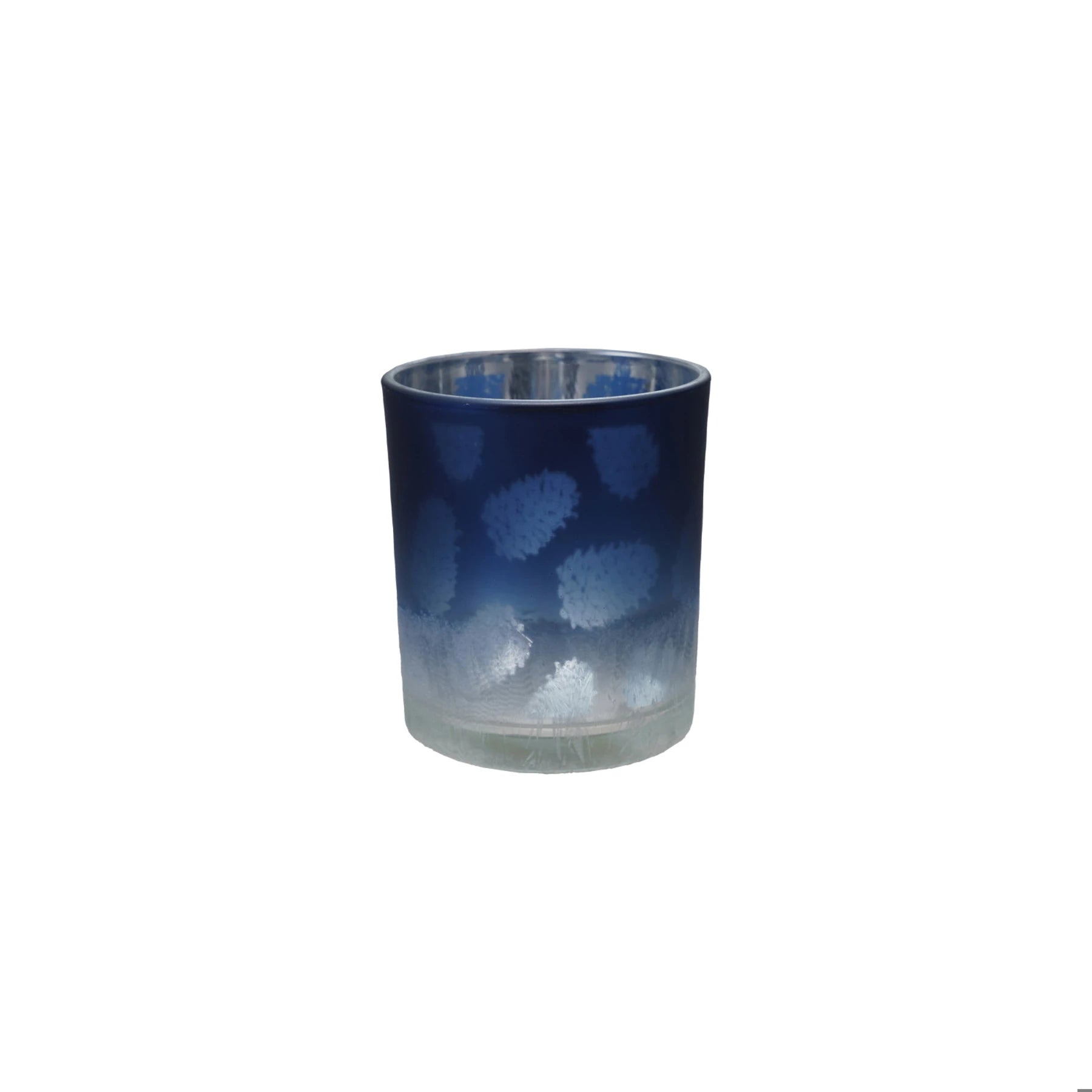 Laser Etched Glass Medium Tealight/Votive Holder with Pinecones, Blue