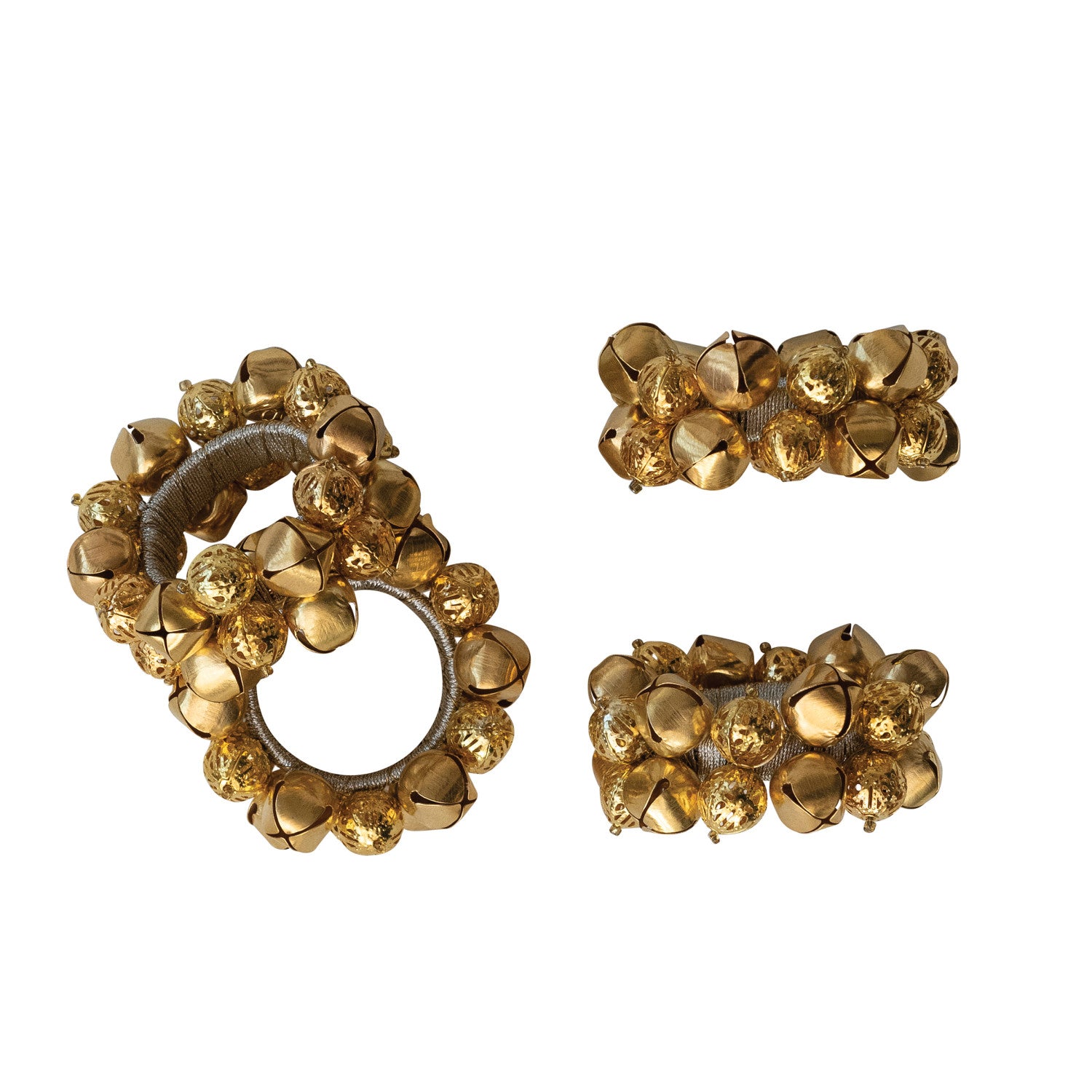Handmade Metal Jingle Bell Napkin Rings Gold
