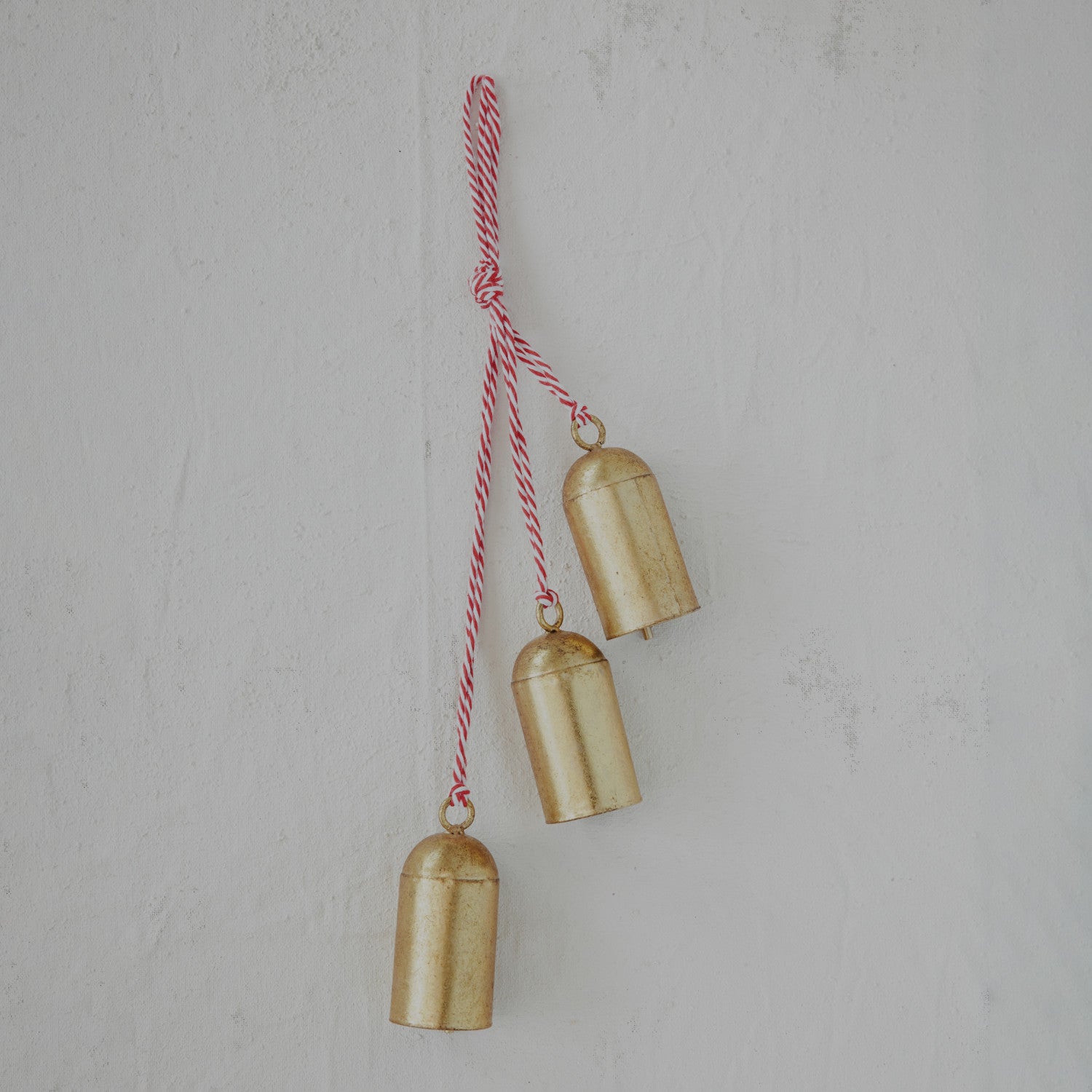Hanging Metal Bells With Red & White Cord Hanger - Gold Finish