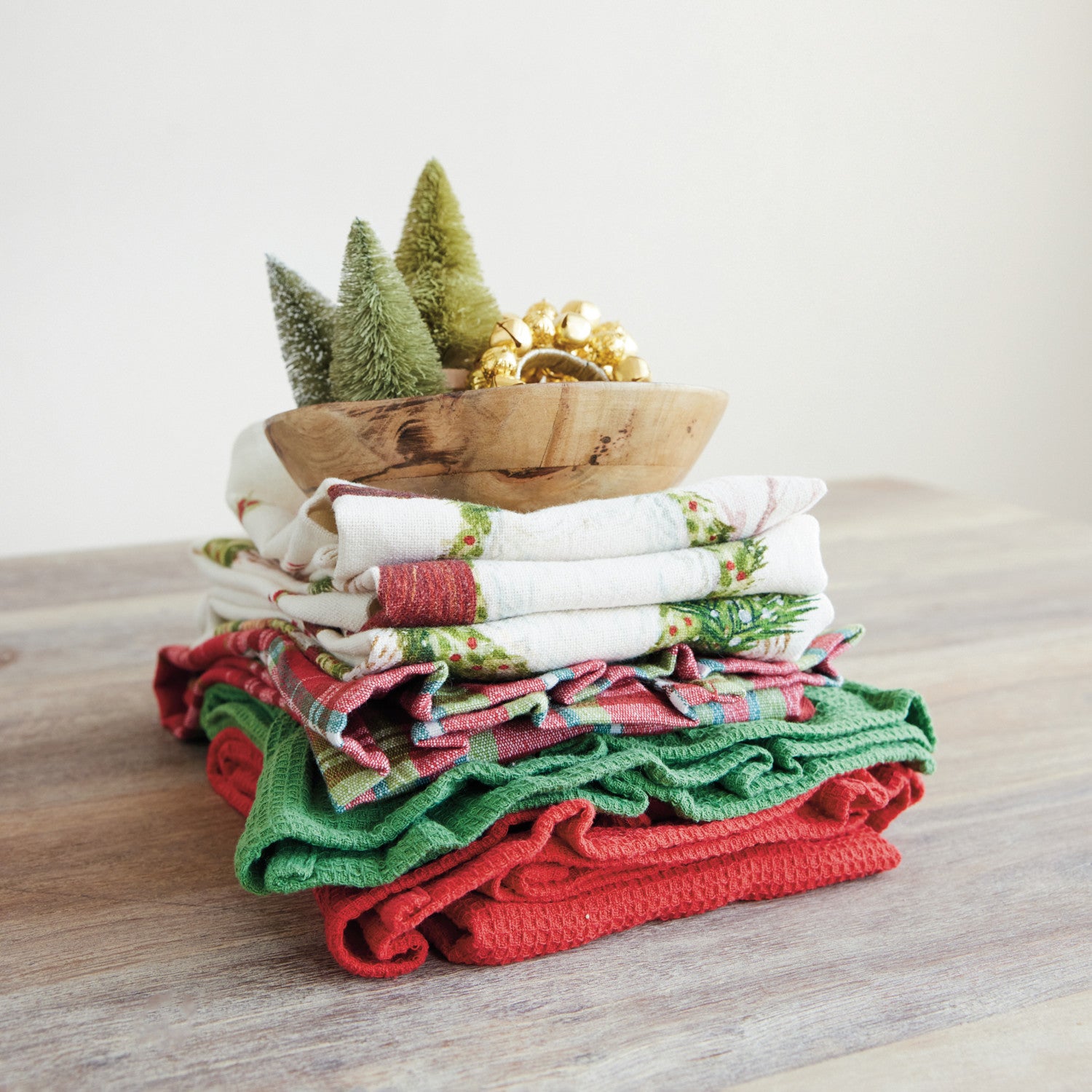 Woven Cotton Waffle Weave Tea Towel With Ruffle
