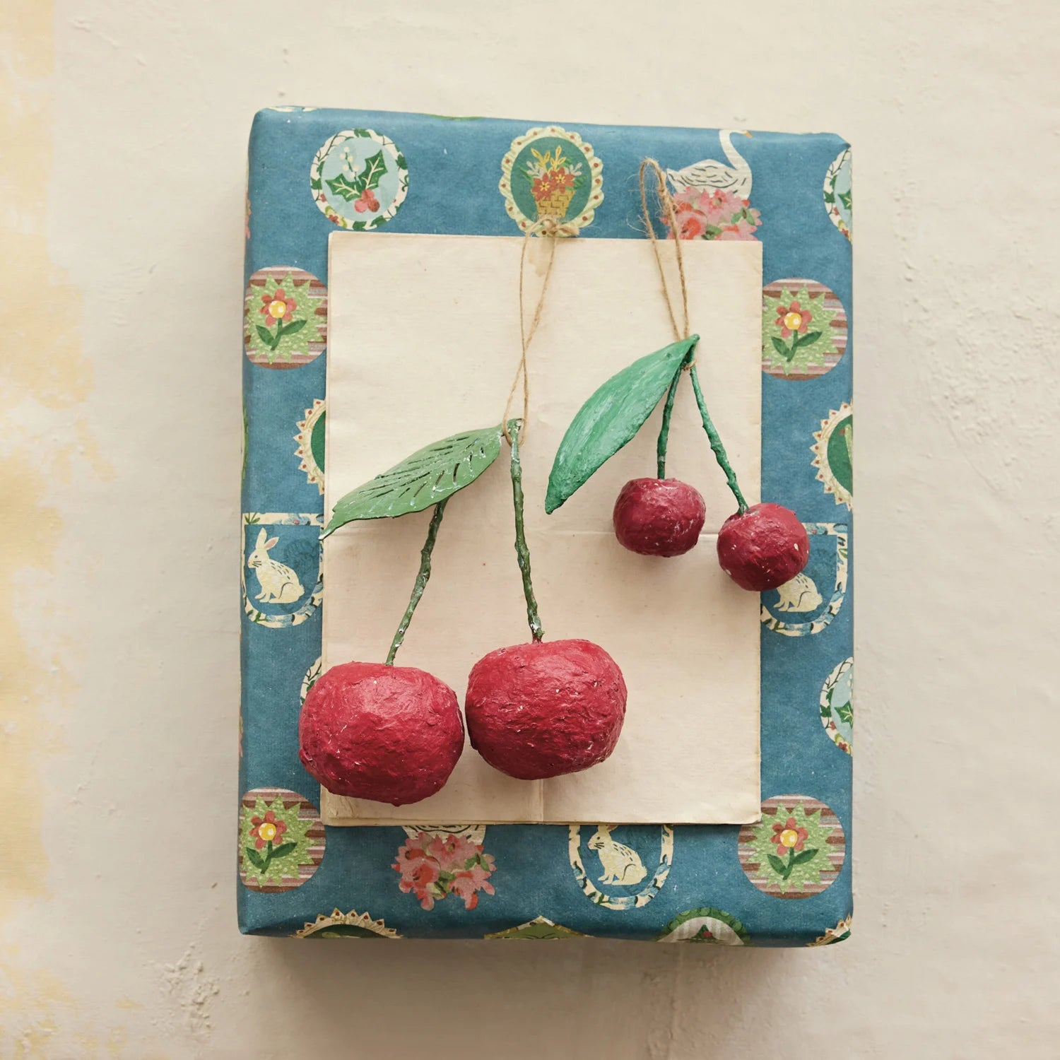 Handmade Paper Mache Cherries Ornament