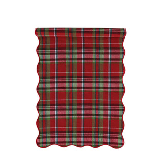 Cotton Scalloped Table Runner With Tartan Plaid Pattern