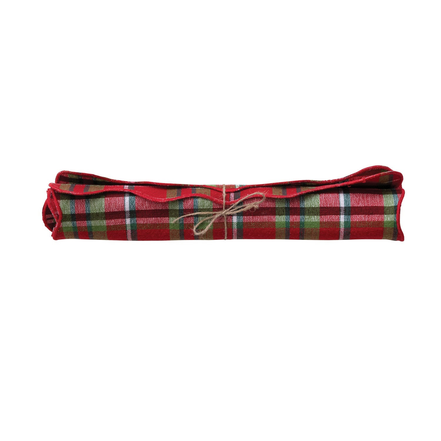 Cotton Scalloped Table Runner With Tartan Plaid Pattern
