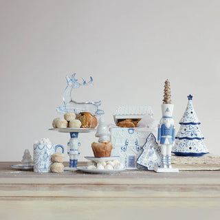 Ceramic LED Tree With Star Cut-Outs & Blue Designs