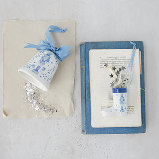 Ceramic Boot Ornament With Nutcracker Blue & White