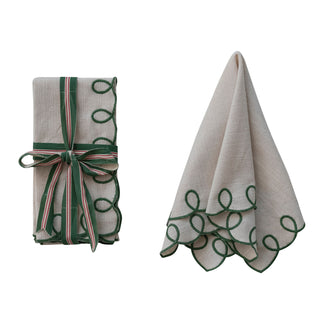Square Cotton Scalloped Embroidered Napkins - 4/Pkg