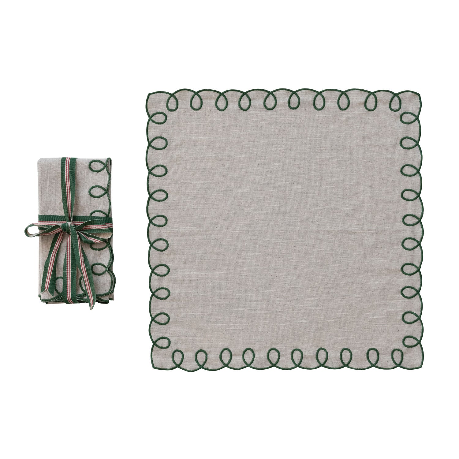 Square Cotton Scalloped Embroidered Napkins - 4/Pkg