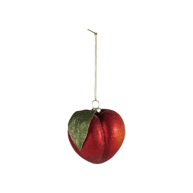 Hand Painted Glass Peach Ornament With Glitter & Sugar