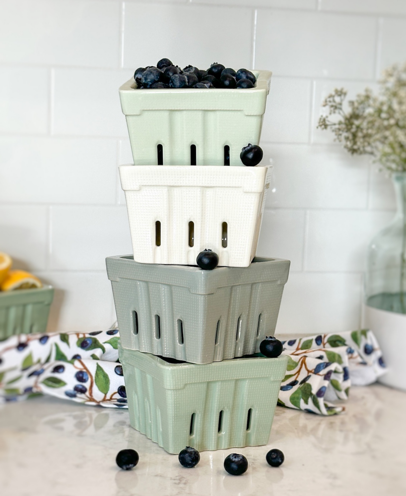 Textured Stoneware Berry Basket - 4 Colors