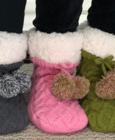 Pudus Cable Knit Slipper Socks Pink Adult