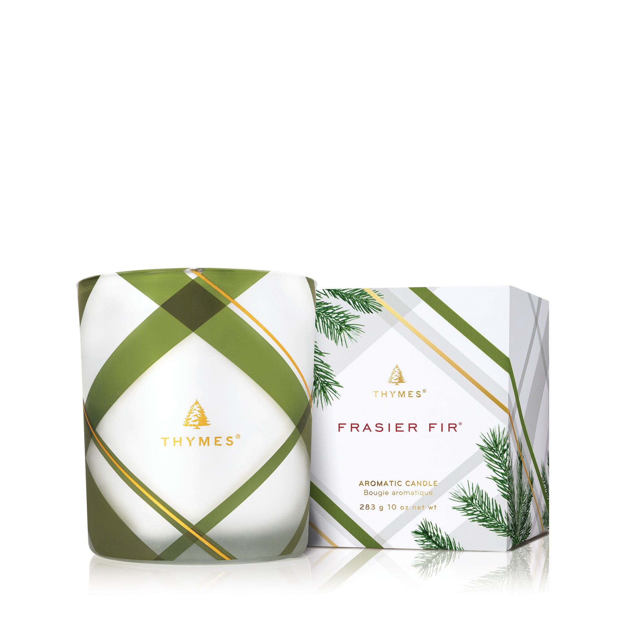 Thymes Frasier Fir Frosted Plaid Medium Poured Candle - 10 oz