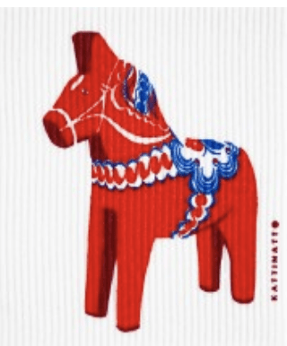 Kattinatt Swedish Dishcloth Medium Dala Horse Red