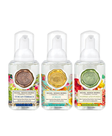 Michel Design Works Mini Foaming Hand Soap Set Tuscan Terrace, Jubilee, Poppies & Posies