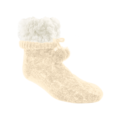 Pudus Chenille Cable Knit Slipper Socks White Adult