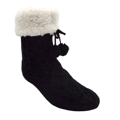 Pudus Chenille Cable Knit Slipper Socks Black Adult