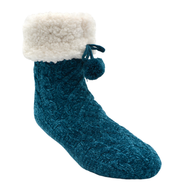 Pudus Chenille Cable Knit Slipper Socks Turquoise Adult