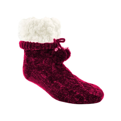 Pudus Chenille Cable Knit Slipper Socks - Raspberry Adult
