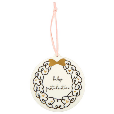 Baby's First Christmas Ornament - Pink Wreath