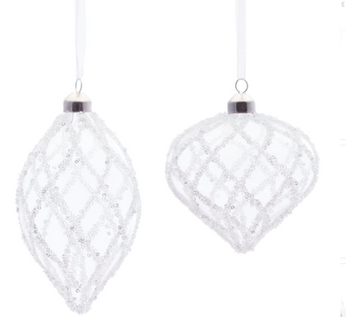White Glitter Glass Ornament