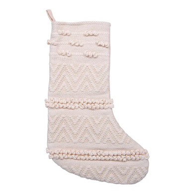 Cotton Blend Woven Christmas Stocking - Cream