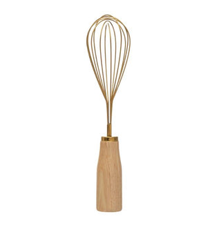 Gold-Coloured Stainless Steel Whisk with Wood Handle