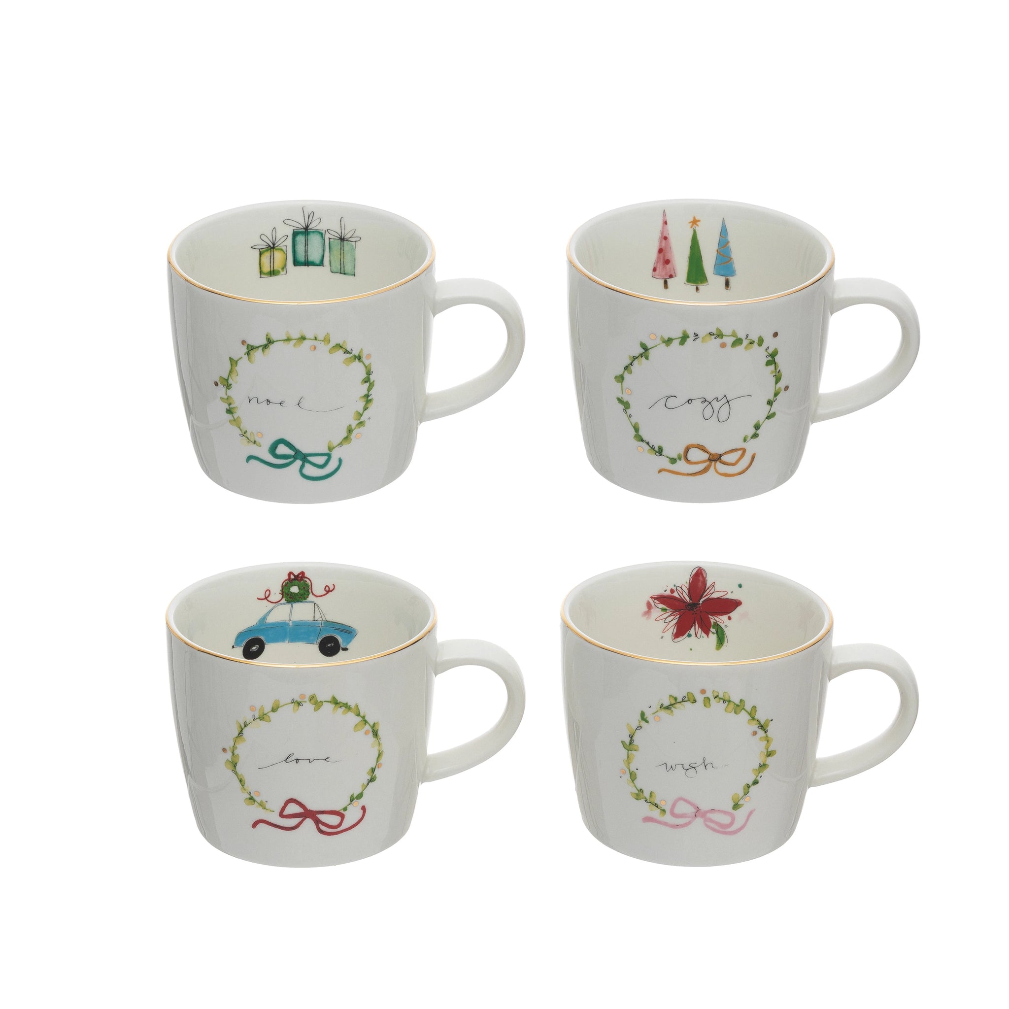 Holiday Christmas Stoneware Mugs - 4 Styles 12 oz.)