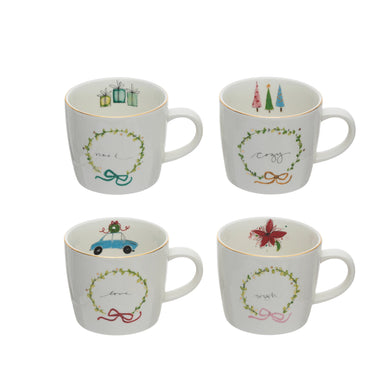 Holiday Christmas Stoneware Mugs - 4 Styles 12 oz.)