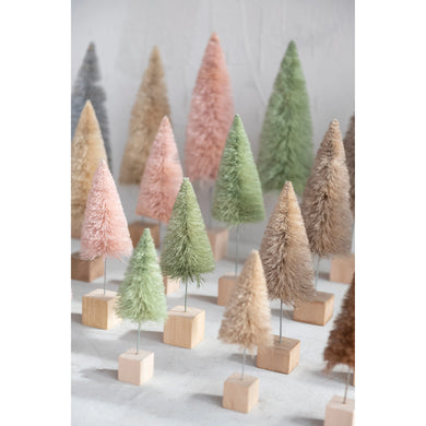 Sisal Bottle Brush Trees with Cubed Wood Base, 6 Colors