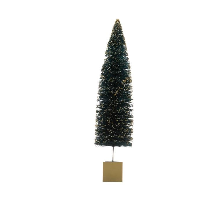 Bottle Brush Tree With Glitter on Wood Base