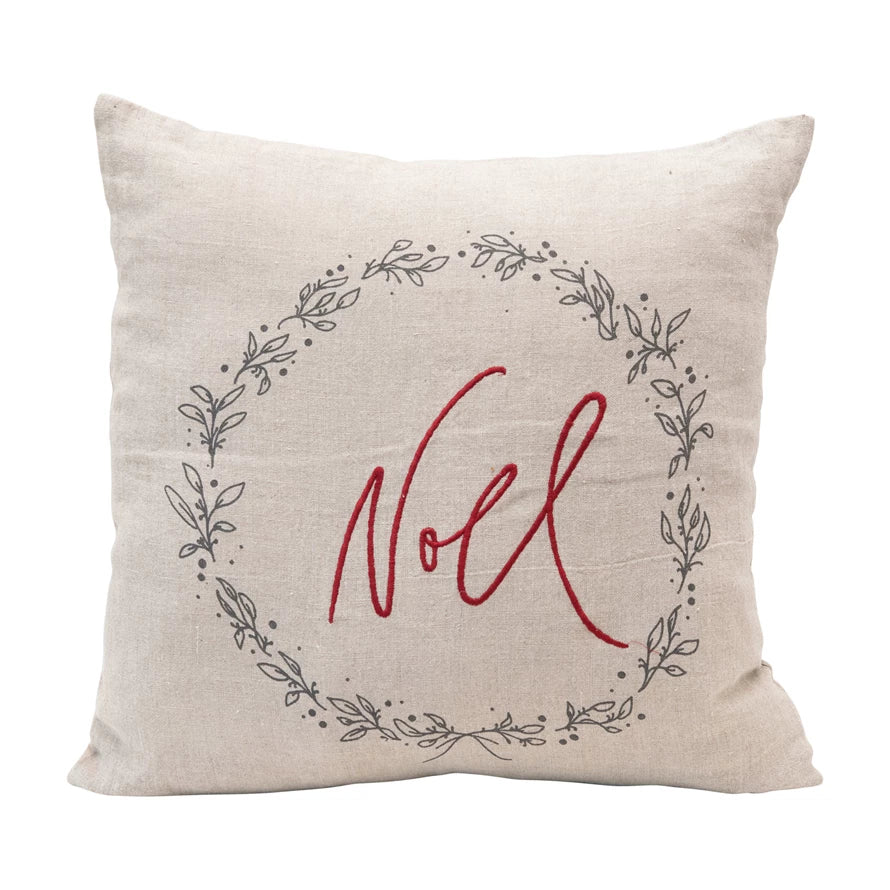 Linen & Cotton Square Pillow with Embroidered