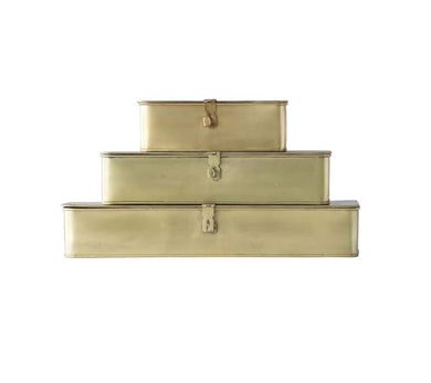 Decorative Metal Boxes With Brass Finish - Set of 3