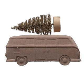 Vintage Bus with Bottle Brush Tree and LED Lights