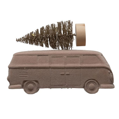 Vintage Bus with Bottle Brush Tree and LED Lights