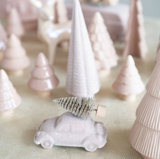 Flocked Vintage Car with Bottle Brush Tree