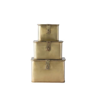 Square Decorative Metal Boxes With Brass Finish - Set of 3